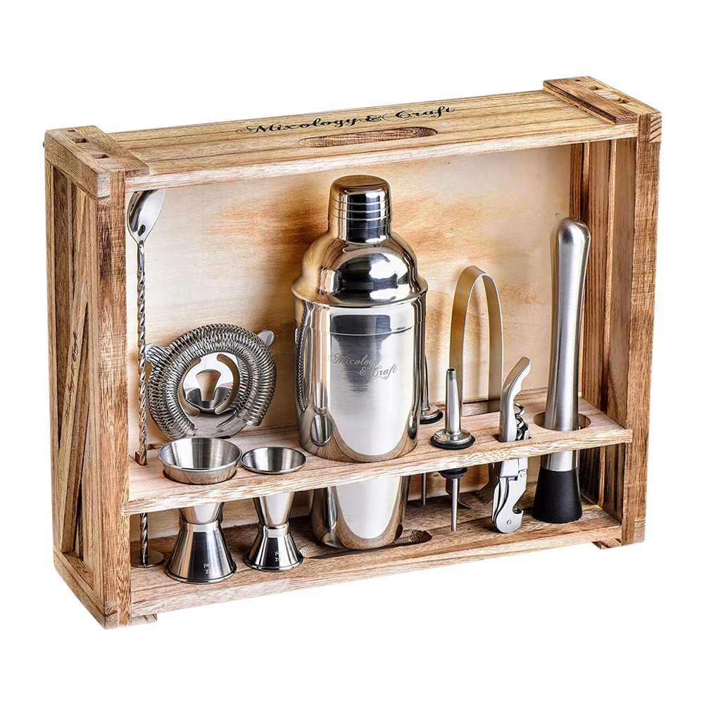 Stainless Steel Cocktail Shaker Set with Stand - 17-Piece Mixology