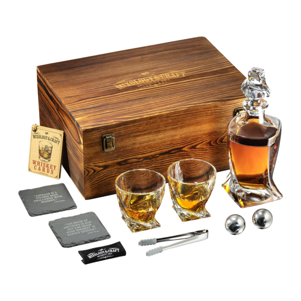 Elegant Whiskey Decanter Set in Wooden Box