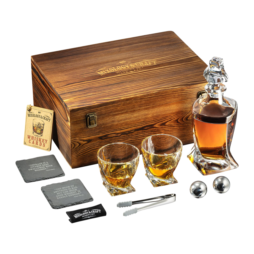 Details about   Personalized Whiskey Decanter in Wood Crate with set of 2 Lowball Glasses 