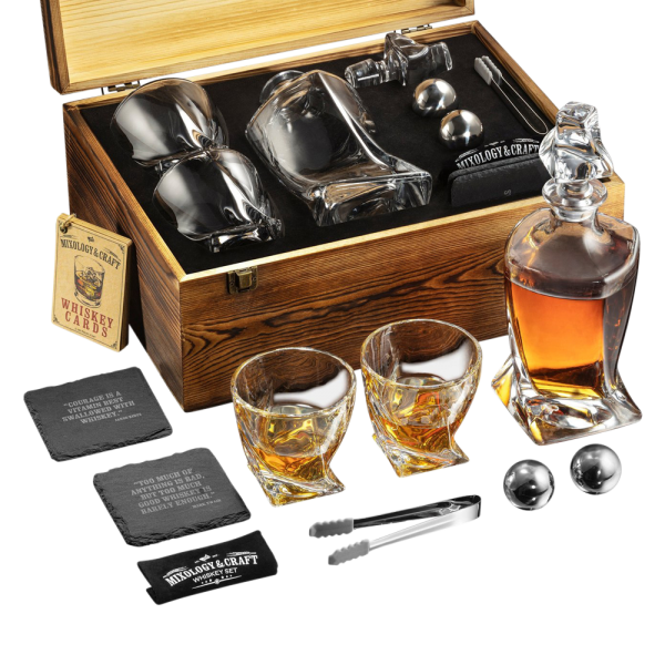 Elegant Whiskey Decanter Set in Wooden Box