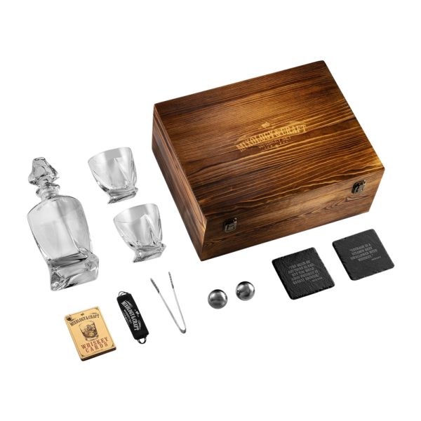 Elegant Whiskey Decanter Set in Wooden Box