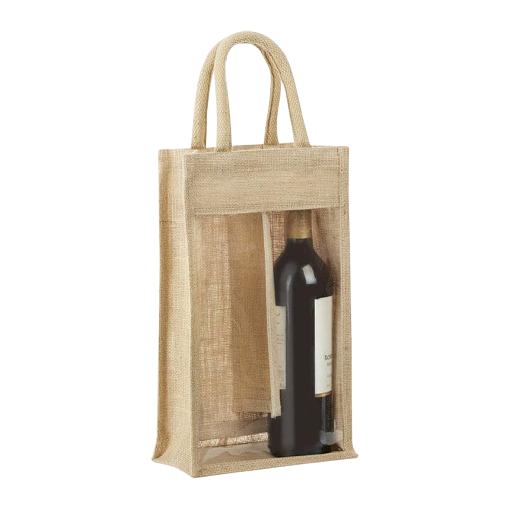 Wholesale 2-Bottle Jute Tote - Wine-n-Gear