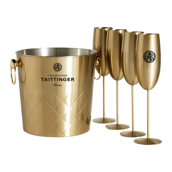 Stainless Steel Ice Bucket and Champagne Flute Set