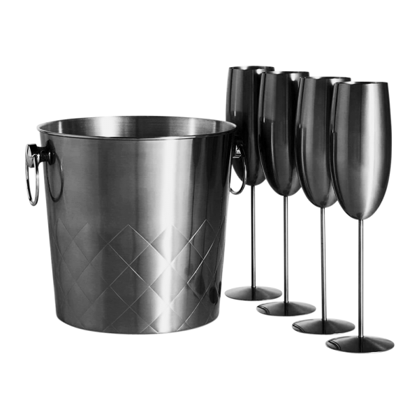 Stainless Steel Ice Bucket and Champagne Flute Set