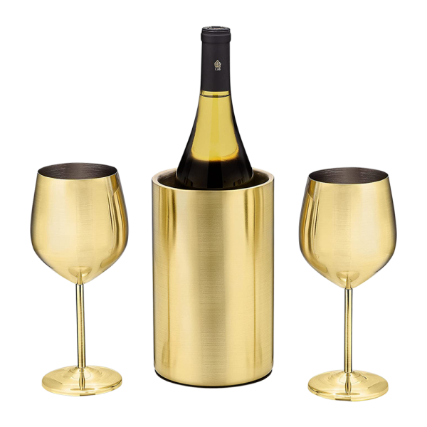 Stainless Steel Wine Chiller and Wine Glass Set