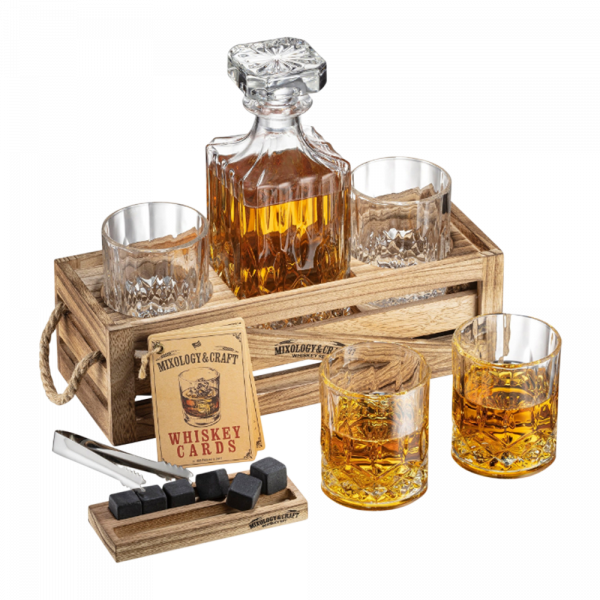 Whiskey Glass Gift Set | Whiskey Set with Stones for Men & Women with Wooden Box | Mixology & Craft