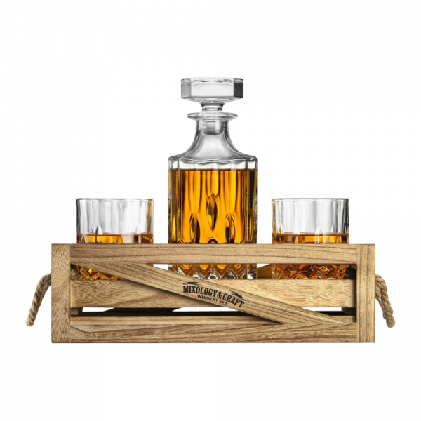 Whiskey Glass Gift Set | Whiskey Set with Stones for Men & Women with Wooden Box | Mixology & Craft