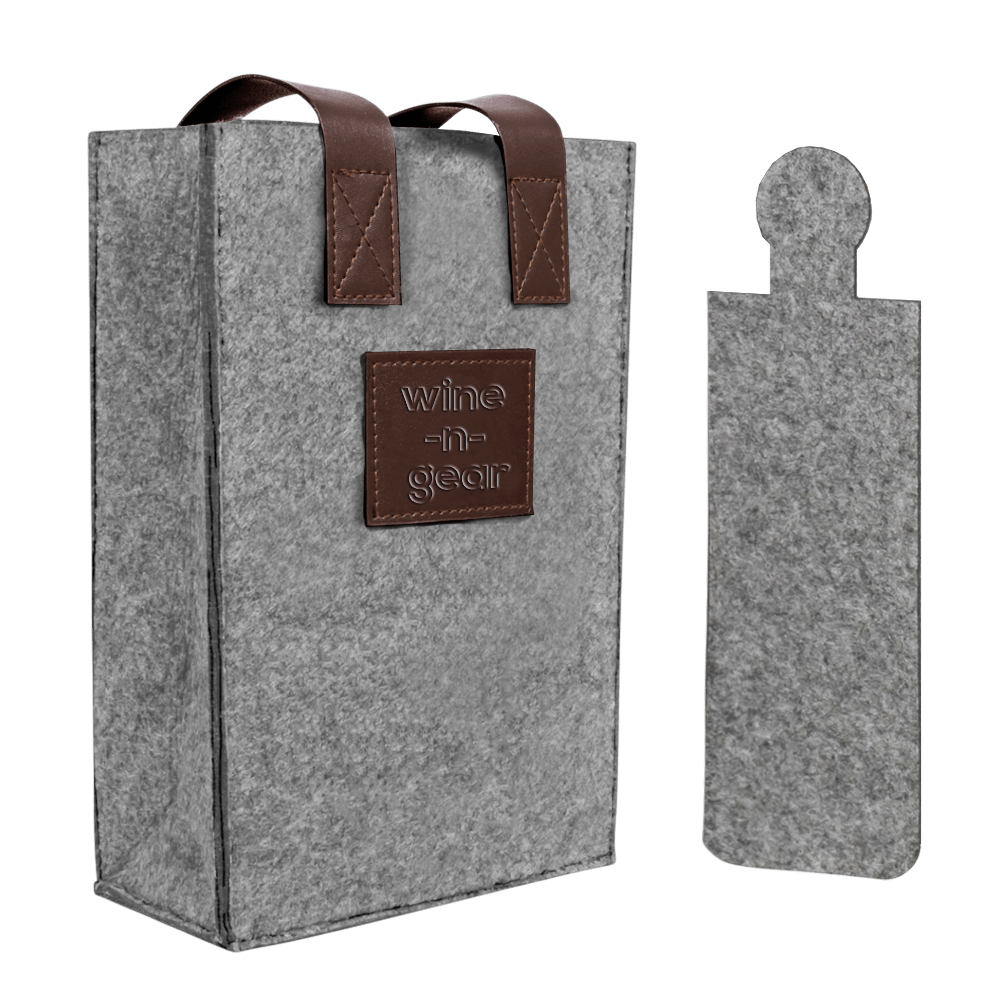 WNG-1165-2-Bottle Felt Wine Tote-10-lightgrey:darkbrown 2 Bottle Felt Wine Tote