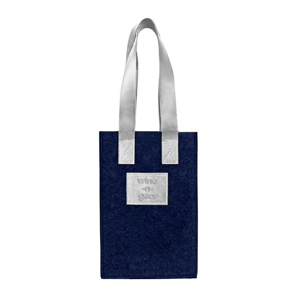 WNG-1165-2-Bottle Felt Wine Tote-11-navy:white 2 Bottle Felt Wine Tote
