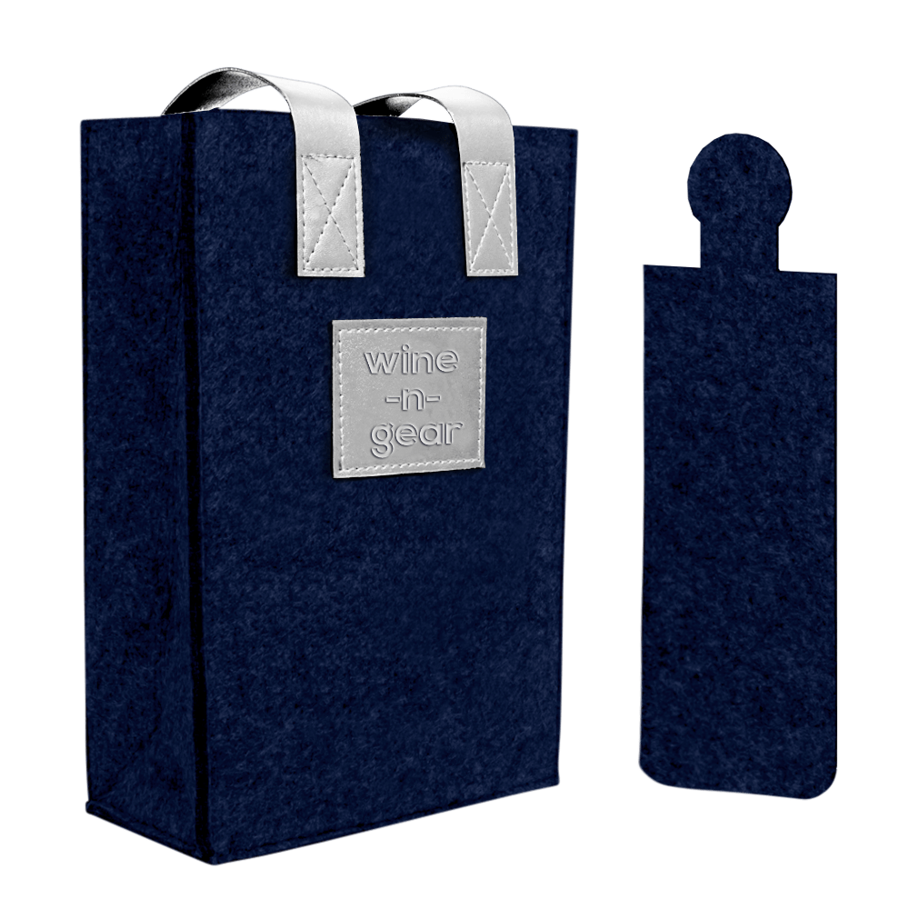 WNG-1165-2-Bottle Felt Wine Tote-12-navy:white 2 Bottle Felt Wine Tote