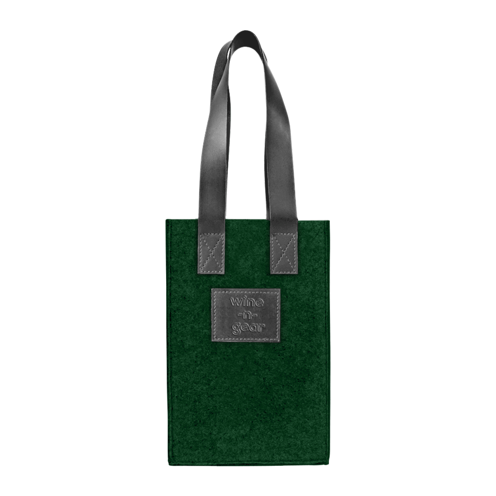 WNG-1165-2-Bottle Felt Wine Tote-5-darkgreen:grey 2 Bottle Felt Wine Tote