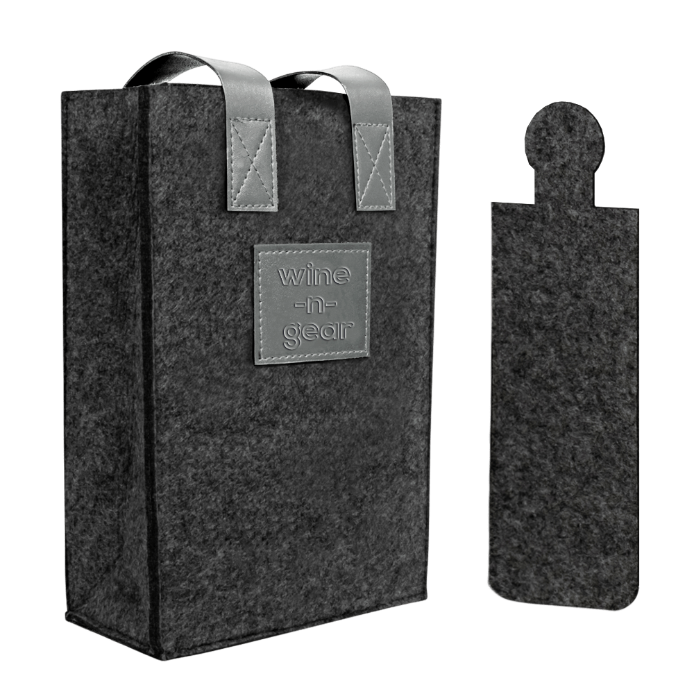 WNG-1165-2-Bottle Felt Wine Tote-8-darkgrey:lightgreay 2 Bottle Felt Wine Tote