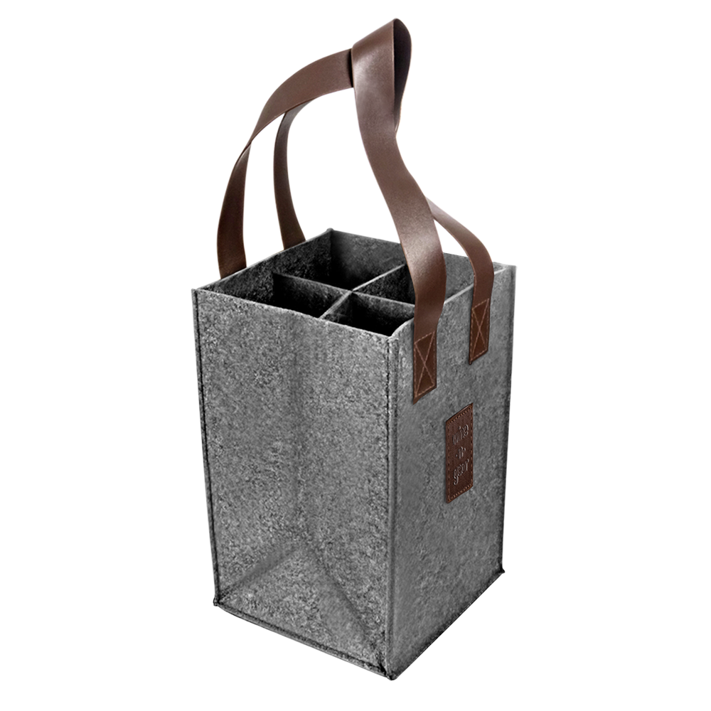 WNG-1167-4-Bottle-Felt-Wine-Tote-9-lightgrey-darkbrown 4-Bottle Felt Tote