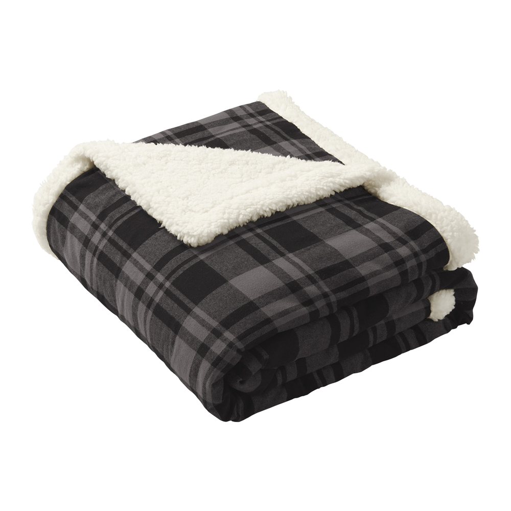 WNG-2002-Port-Authority® -Flannel-Blanket-4-Black-Plaid Port Authority® Flannel Sherpa Blanket