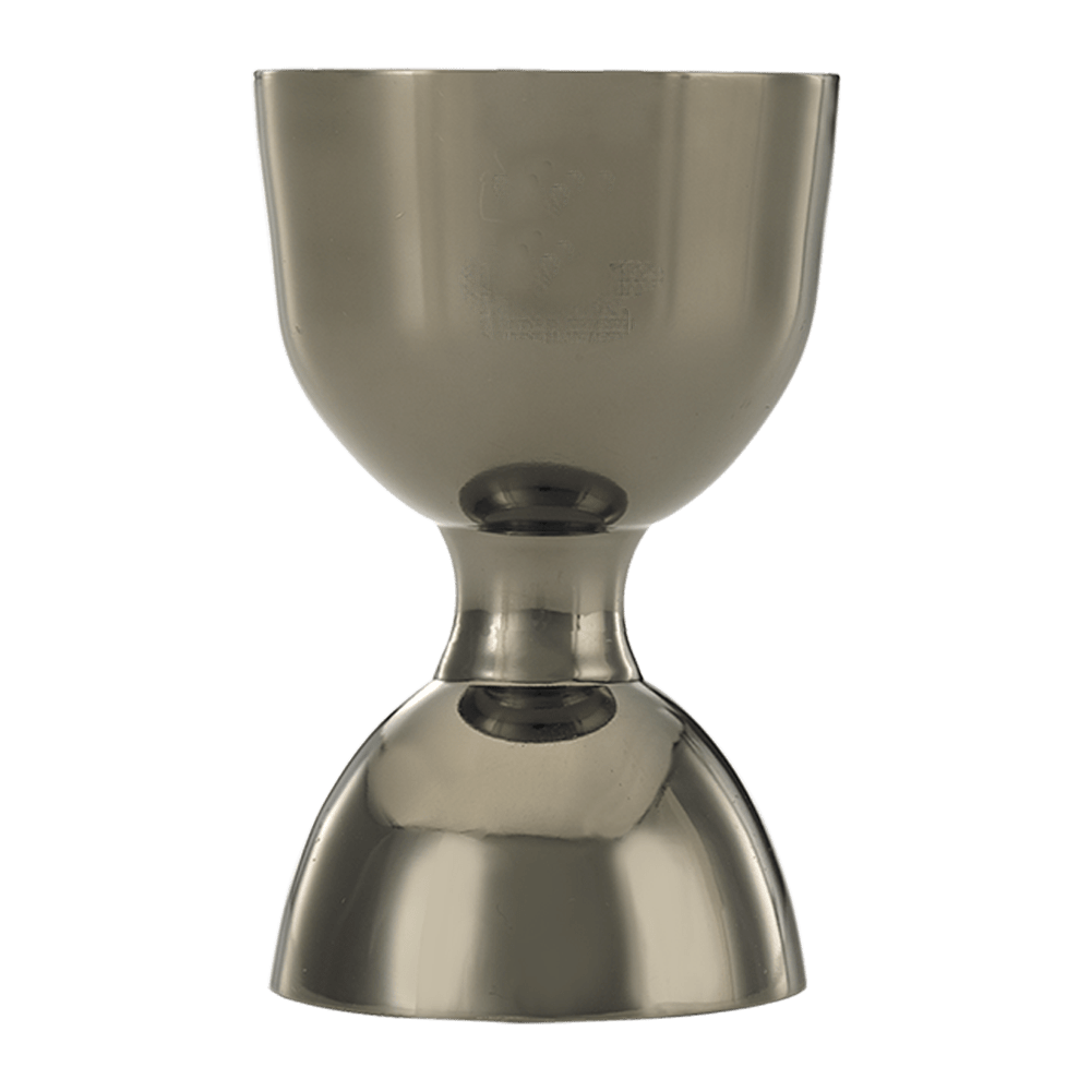 WNG-1685-25-x-50ml-Bell-Jigger-8-Gunmetal 25 x 50ml. Straight Rim Bell Jigger