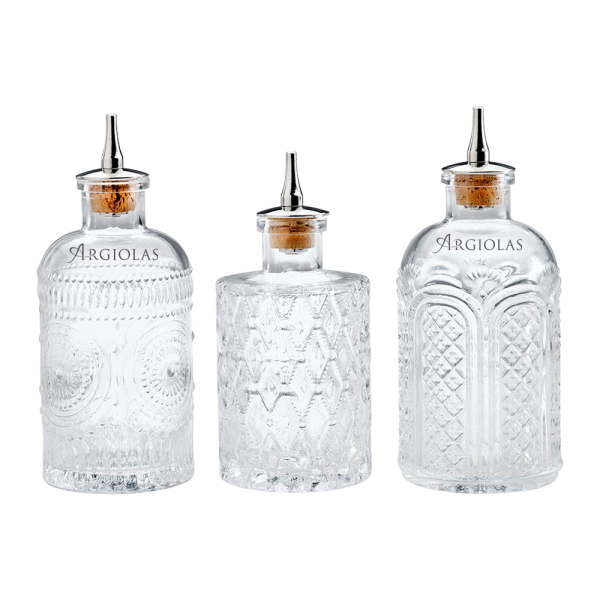 6.8oz. Glass Bitters Bottle Retro Design Trio