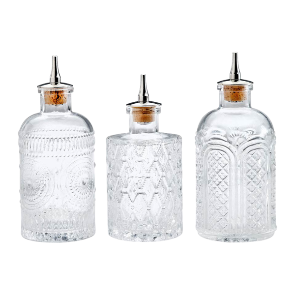 6.8oz. Glass Bitters Bottle Retro Design Trio