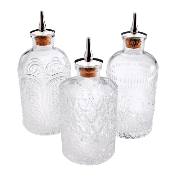 6.8oz. Glass Bitters Bottle Retro Design Trio