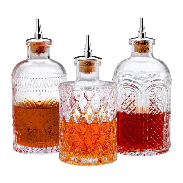 6.8oz. Glass Bitters Bottle Retro Design Trio