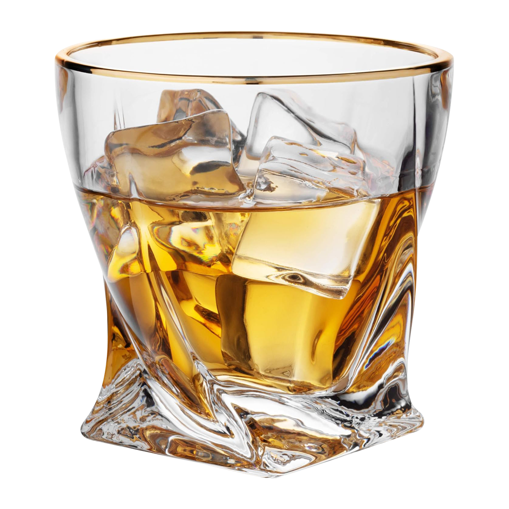 10.5oz. Gold Rimmed Twisted Whiskey Glass