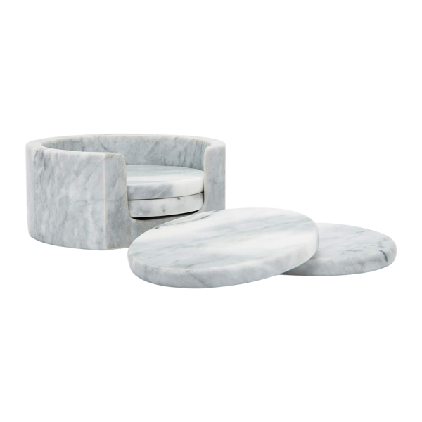 Marble Coaster Set of 4 with Holder