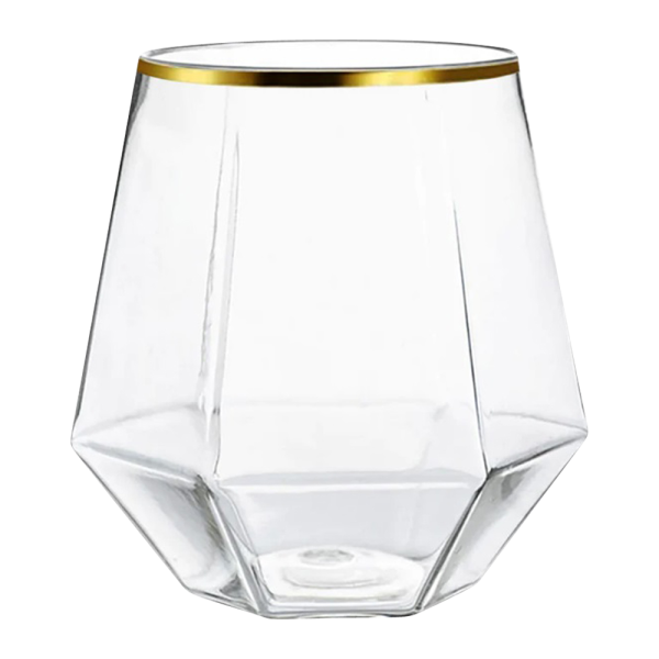 15oz. Gold Rimmed Stemless Wine Glass