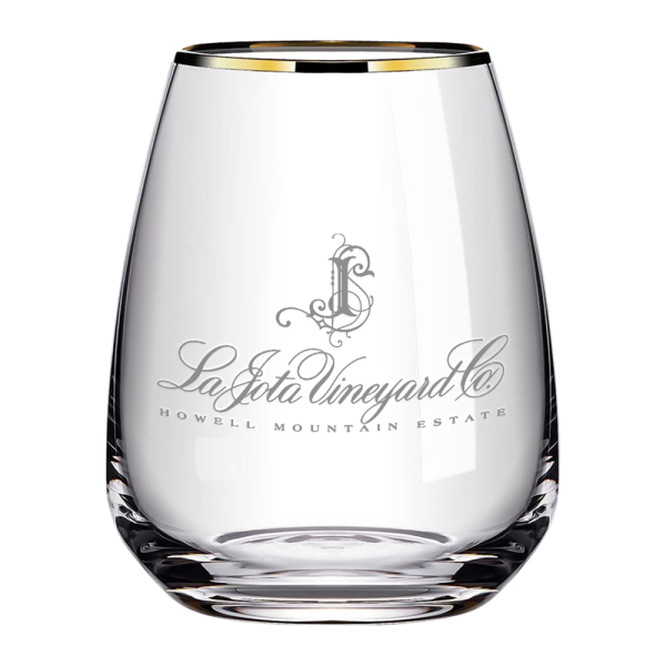 15oz. Gold Rimmed Stemless Wine Glass