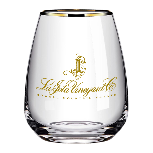 15oz. Gold Rimmed Stemless Wine Glass