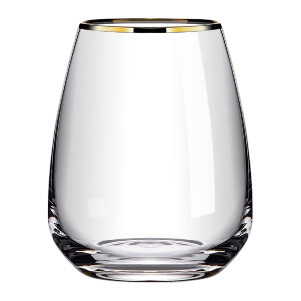 15oz. Gold Rimmed Stemless Wine Glass