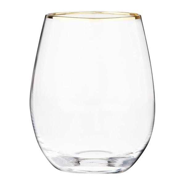 18oz. Gold Rimmed Stemless Wine Glass