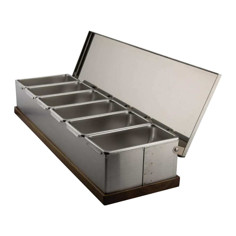 WNG-1859-Stainless-Steel-&-Wood-Hybrid-Condiment-Caddy-2 Steel & Wood Hybrid Caddy