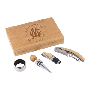 4-Piece Corkscrew Tool Set with Natural Wood Case