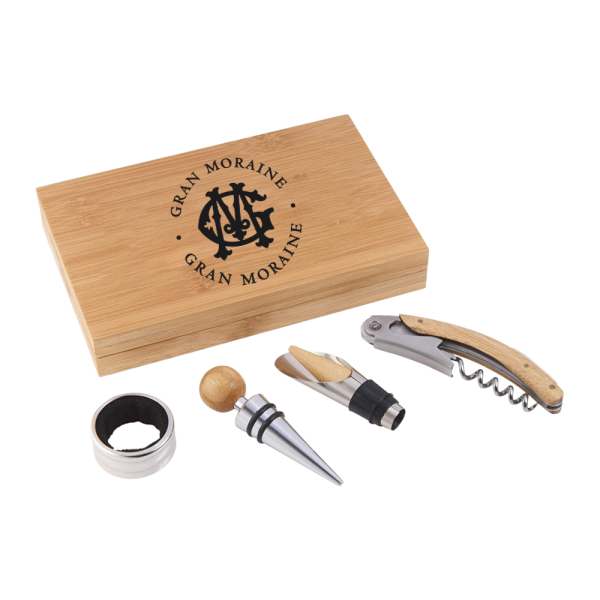 4-Piece Corkscrew Tool Set with Natural Wood Case