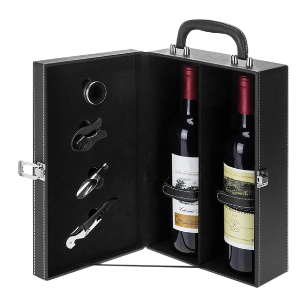 2-Bottle Wine Suitcase with 4-piece Corkscrew Tool Set