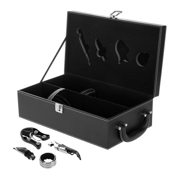 2-Bottle Wine Suitcase with 4-piece Corkscrew Tool Set