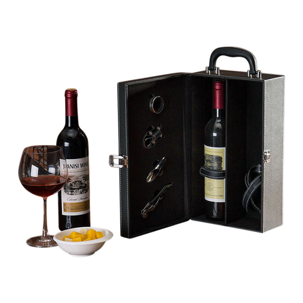 2-Bottle Wine Suitcase with 4-piece Corkscrew Tool Set