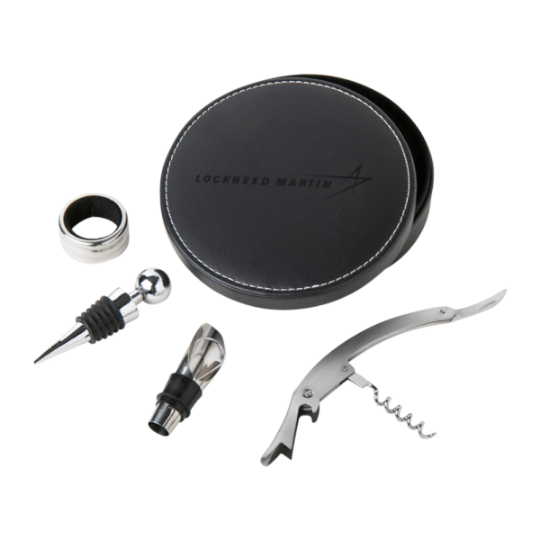 4-Piece Corkscrew Tool Set with Round Faux Leather Case