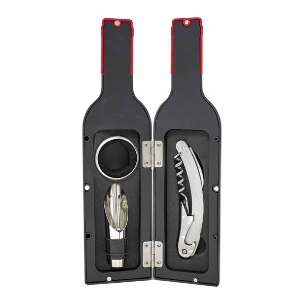 3-Piece Corkscrew Tool Set in Decorative Wine Bottle Case