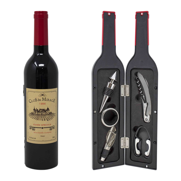 5-Piece Corkscrew Tool Set in Decorative Wine Bottle Case