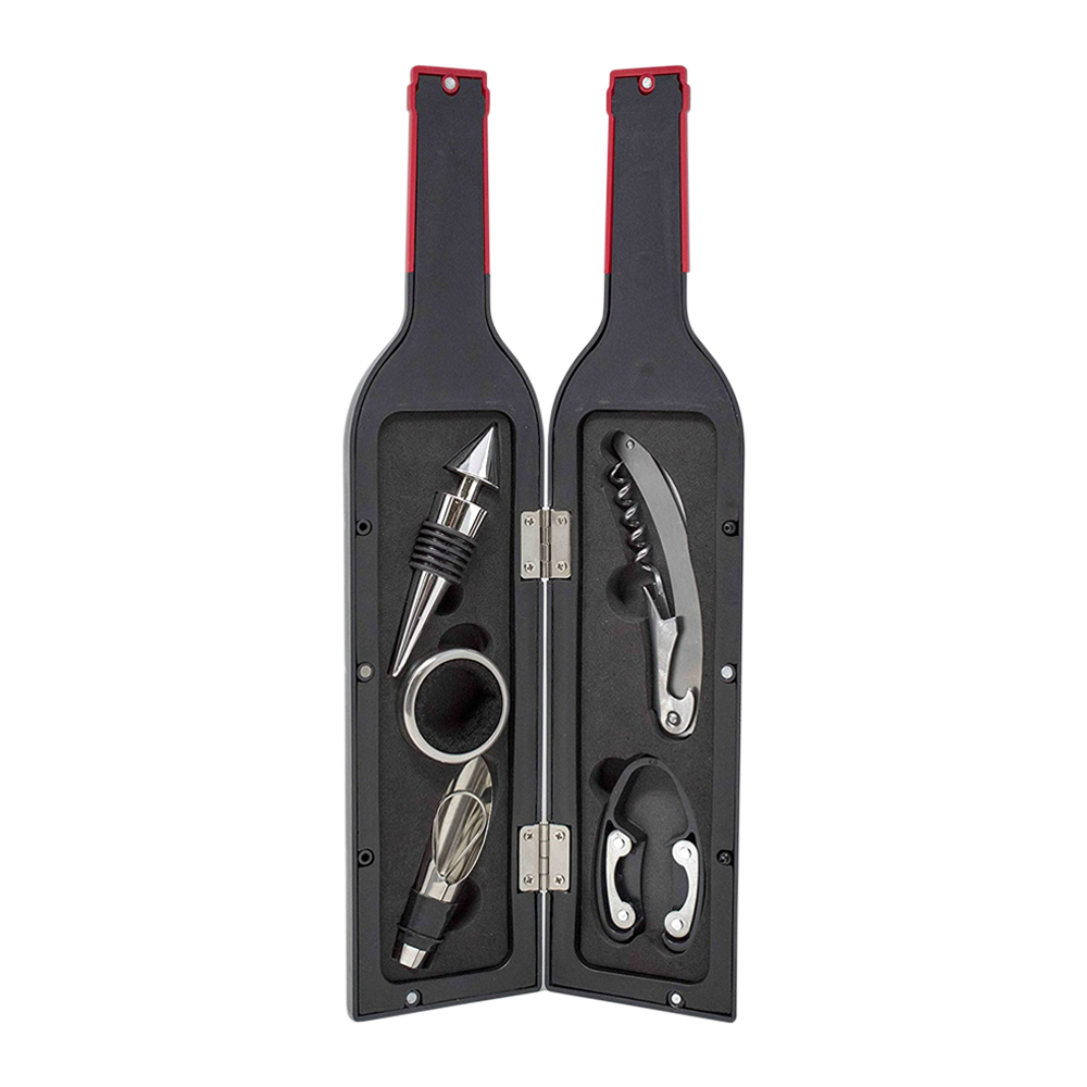 WNG-1903-5-Piece-Bottle-Corkscrew-Set-2 5-Piece Corkscrew Tool Set in Decorative Wine Bottle Case
