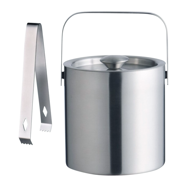 Double-Walled Stainless Steel Ice Bucket with Lid and Tongs
