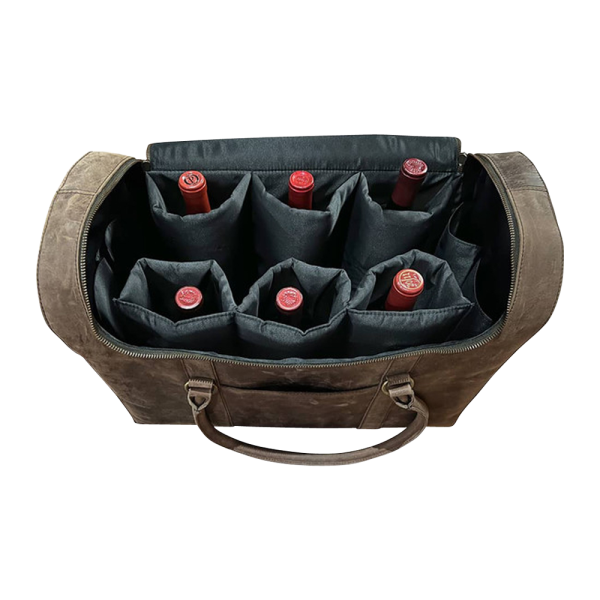 6-Bottle Leather Wine Duffel Bag