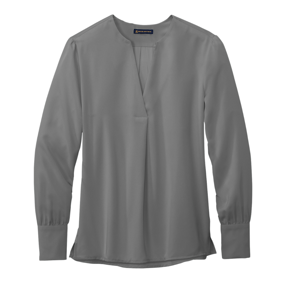 wng-2690-Brooks-Brothers®-Open-Neck-Satin-Blouse-3-Gray Brooks Brothers® Women’s Open-Neck Satin Blouse