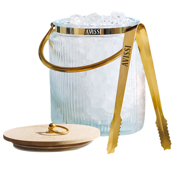 3L Ribbed Glass Ice Bucket with Airtight Lid
