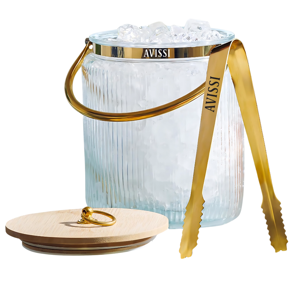 3L Ribbed Glass Ice Bucket with Airtight Lid