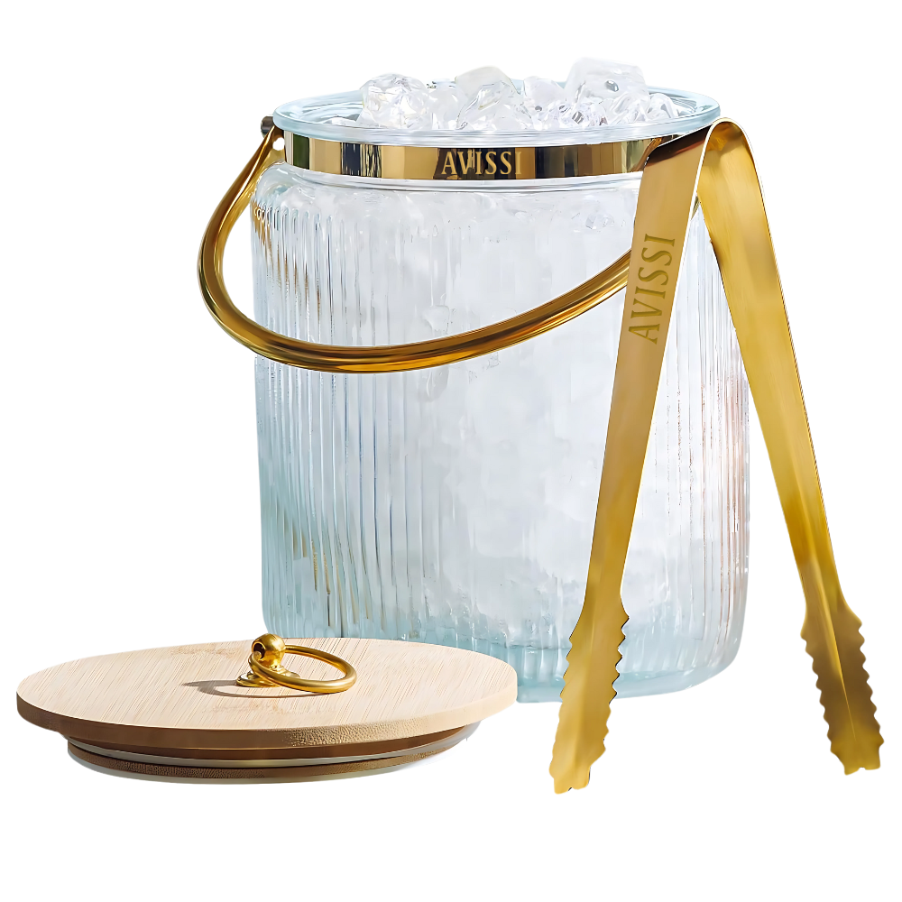 3L Ribbed Glass Ice Bucket with Airtight Lid