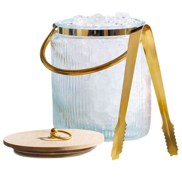 3L Ribbed Glass Ice Bucket with Airtight Lid