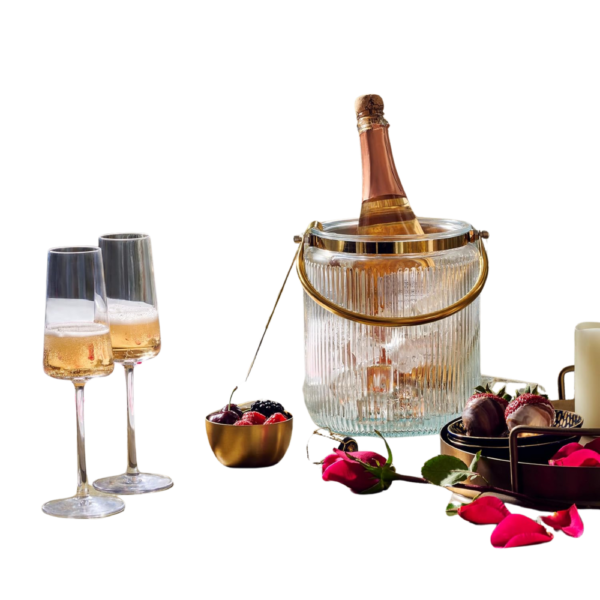 3L Ribbed Glass Ice Bucket with Airtight Lid