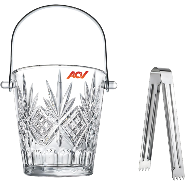 1L Mini Crystal Glass Ice Bucket with Handle and Tong
