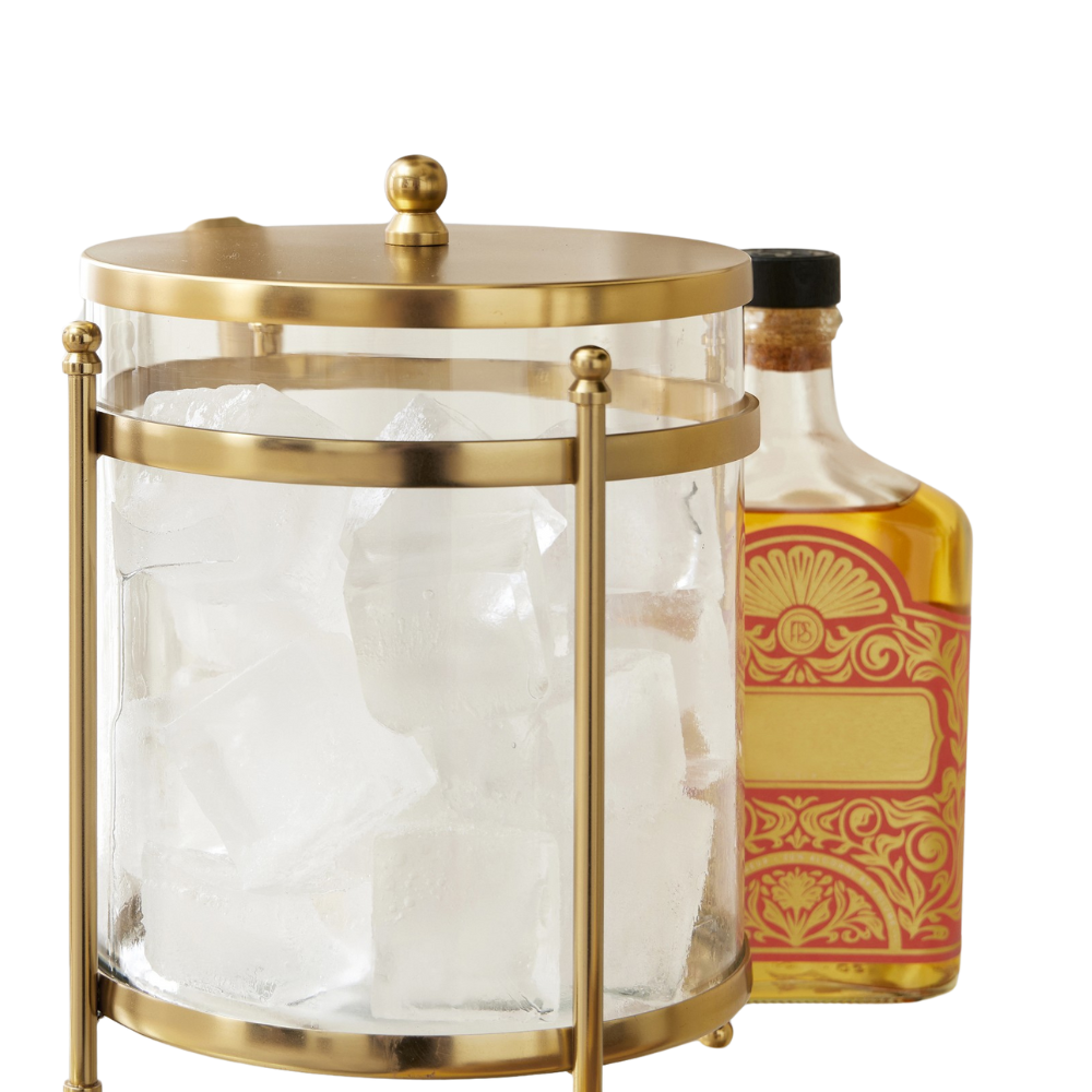 Antique Brass and Glass Ice Bucket